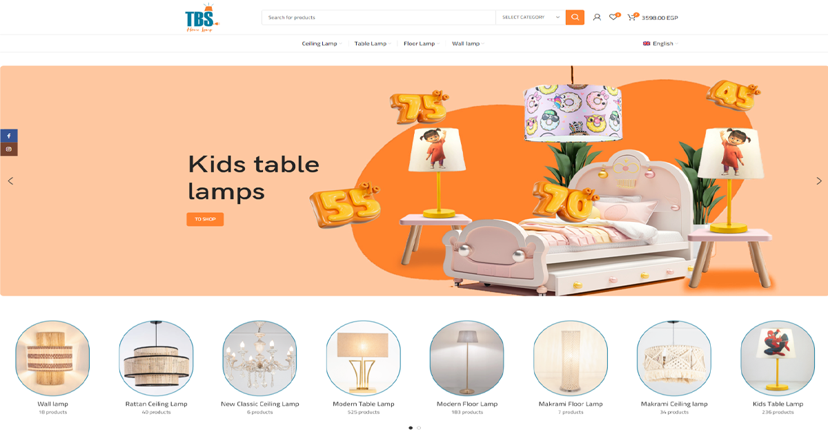 تصميم وتطوير متجر تي بي اس – tbshomelamp لأجهزة اضاءات المنازل 1 tbshomelamp
